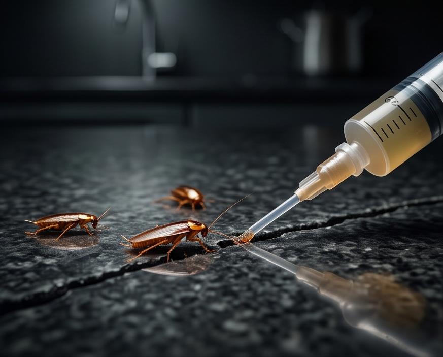 Ilustração de aplicação de gel para controle de baratas